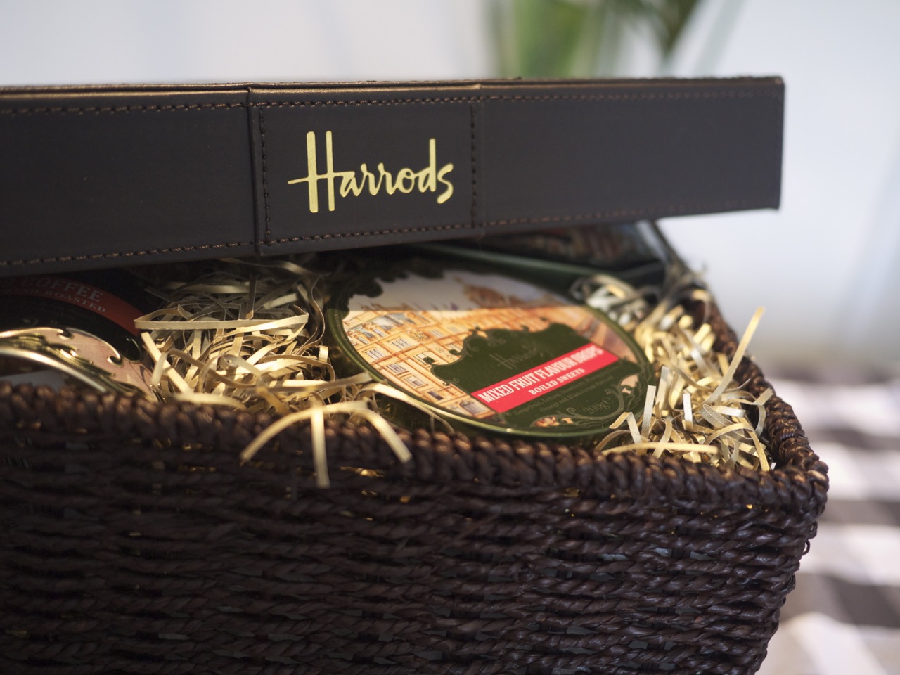 The image shows the Harrods food hamper, one of the prizes offered in their raffle supporting the Mental Health and Wellbeing Awareness Network charity 