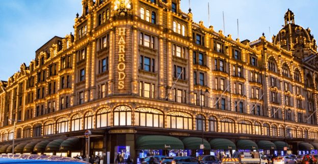 The image shows Harrods luxury department store in London